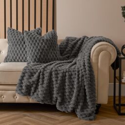 OHS 2 Pack Waffle Faux Fur Cushion Covers - 45 x 45cm in Charcoal - Size: 45 cm x 45 cm - thumbnail 2