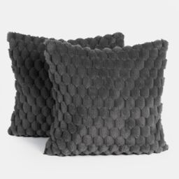 OHS 2 Pack Waffle Faux Fur Cushion Covers - 45 x 45cm in Charcoal - Size: 45 cm x 45 cm - thumbnail 3