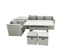 Fimous Rattan Garden Furniture Dining Set 6 Seater Lounge Sofa Chair Dining Table Set with 2 Small Footstools Side Table Light Grey Mixed - thumbnail 1
