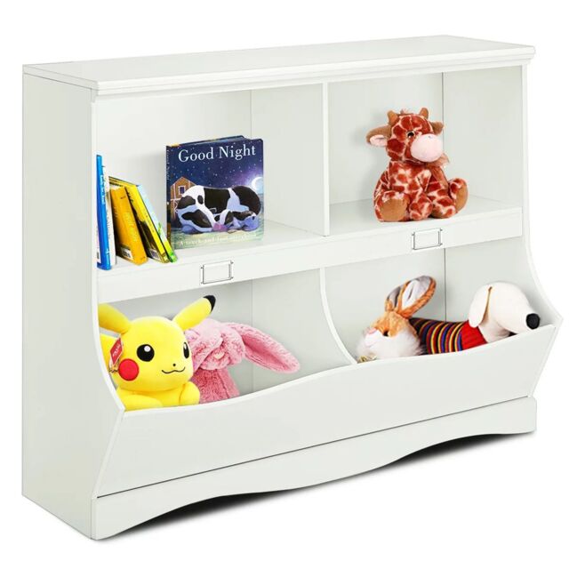 Xample Wood Kids Storage Cubby Children Books Toys Organiser Bins Scrapbooks Fun in White - image 1