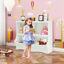 Xample Wood Kids Storage Cubby Children Books Toys Organiser Bins Scrapbooks Fun in White - thumbnail 4