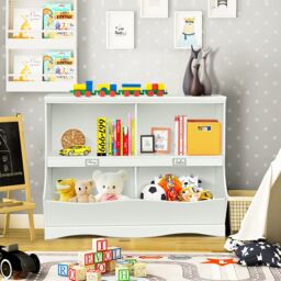 Xample Wood Kids Storage Cubby Children Books Toys Organiser Bins Scrapbooks Fun in White - thumbnail 2