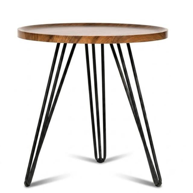 VOGREX Round Wooden Side End Table, Living Room Bedside in Brown - image 1