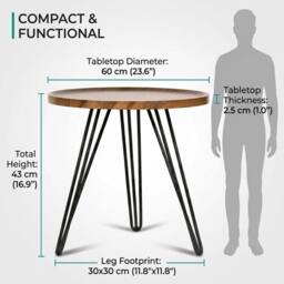 VOGREX Round Wooden Side End Table, Living Room Bedside in Brown - thumbnail 2