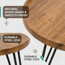 VOGREX Round Wooden Side End Table, Living Room Bedside in Brown - thumbnail 3