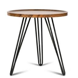 VOGREX Round Wooden Side End Table, Living Room Bedside in Brown