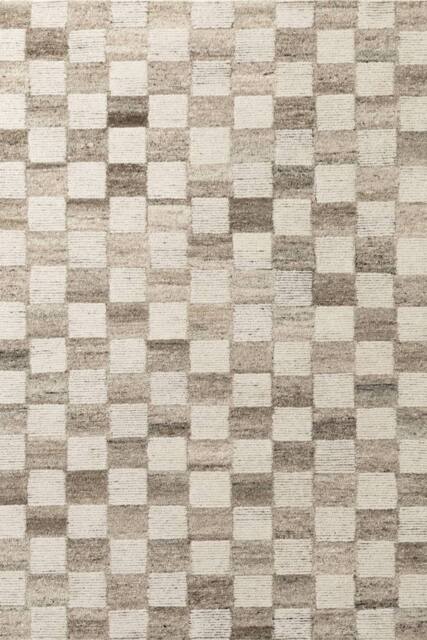 THE RUGS Vikosa Boho Wool Rug Quadra Handcrafted Cream Brown Checks - Size: 200 cm x 300 cm - image 1