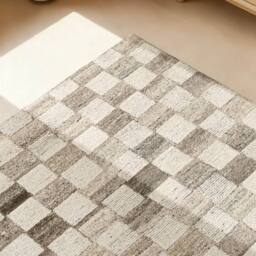 THE RUGS Vikosa Boho Wool Rug Quadra Handcrafted Cream Brown Checks - Size: 200 cm x 300 cm - thumbnail 2