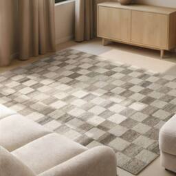 THE RUGS Vikosa Boho Wool Rug Quadra Handcrafted Cream Brown Checks - Size: 200 cm x 300 cm - thumbnail 3