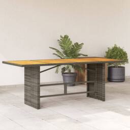 Berkfield Home Garden Table with Acacia Wood Top Grey 190x80x74 cm Poly Rattan - Size: 190 x 80 x 74 cm - thumbnail 2