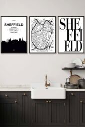 ARTZE SHEFFIELD Skyline Street Map City Prints Framed Wall Art - Medium in Black - Size: W45 cm x H62 cm x D20mm - thumbnail 1