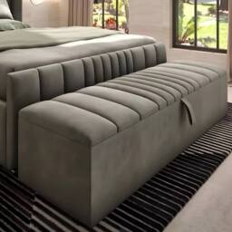 PARADISE BEDS LTD Sleek Ottoman Storage Footstool in Grey - Size: 120 cm x 45 cm - thumbnail 1
