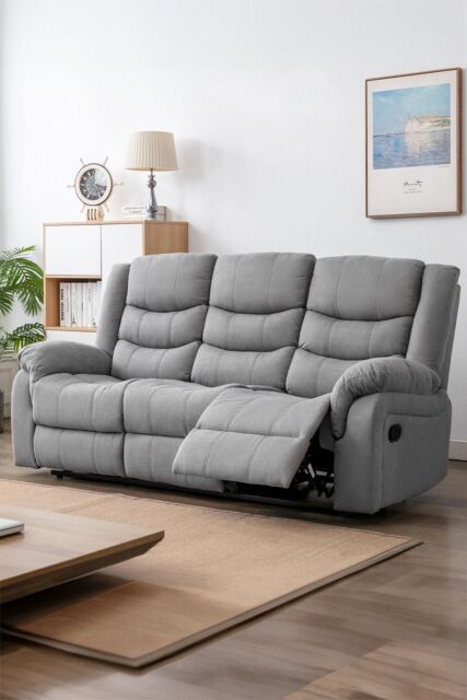 More4Homes Seattle Manual Fabric Recliner 3 Seater Sofa in Grey - image 1