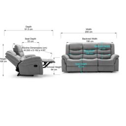 More4Homes Seattle Manual Fabric Recliner 3 Seater Sofa in Grey - thumbnail 7
