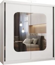 MN Furniture Wardrobe with Double Sliding Mirror Door-LED Light 150x217cm in White - Size: 150x217 cm - thumbnail 2