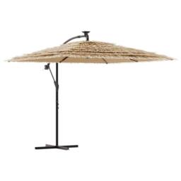 Berkfield Home Garden Parasol with LEDs & Steel Pole Brown 246x246x230 cm - Size: 246 x 246 x 230 cm - thumbnail 2