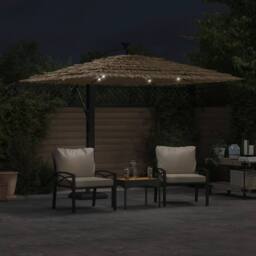 Berkfield Home Garden Parasol with LEDs & Steel Pole Brown 246x246x230 cm - Size: 246 x 246 x 230 cm - thumbnail 3