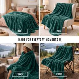 Grace Luxury Ultrasoft Flannel Fleece Blanket Cozy Throw in Dark Green - Size: 130 cm x 150 cm - thumbnail 7