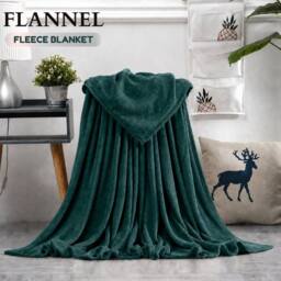 Grace Luxury Ultrasoft Flannel Fleece Blanket Cozy Throw in Dark Green - Size: 130 cm x 150 cm - thumbnail 1