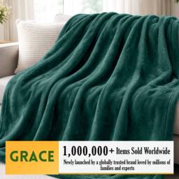 Grace Luxury Ultrasoft Flannel Fleece Blanket Cozy Throw in Dark Green - Size: 130 cm x 150 cm - thumbnail 2