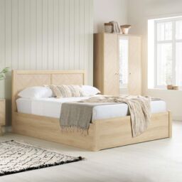 Birlea Double Ottoman Bed Frame Oak Brown Wooden Herringford 4ft 6 135cm in Light Oak - thumbnail 2