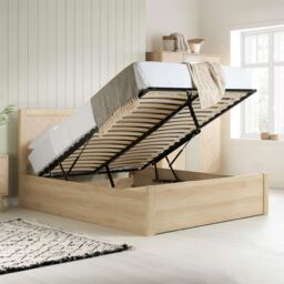 Birlea Double Ottoman Bed Frame Oak Brown Wooden Herringford 4ft 6 135cm in Light Oak