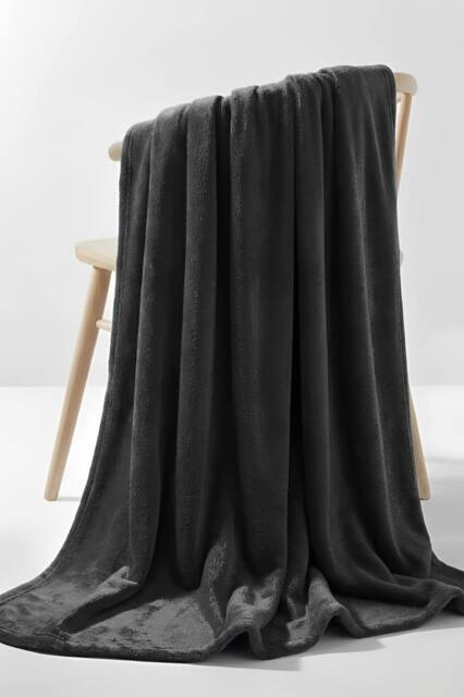 Pamposh Reversible Flannel Fleece Blanket Cozy Bed & Sofa Throw in Dark Grey - Size: Large - image 1