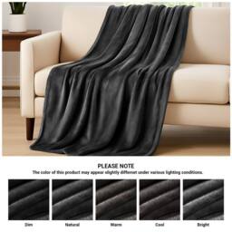 Pamposh Reversible Flannel Fleece Blanket Cozy Bed & Sofa Throw in Dark Grey - Size: Large - thumbnail 9
