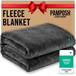 Pamposh Reversible Flannel Fleece Blanket Cozy Bed & Sofa Throw in Dark Grey - Size: Large - thumbnail 2
