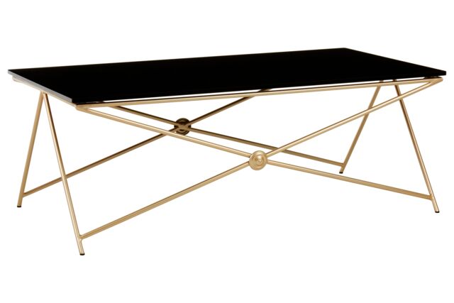 Orsina Tempered Glass Top Gold Finish Coffee Table, Strong Display Coffee Table, Steel Frame Decorative Table in Black - image 1