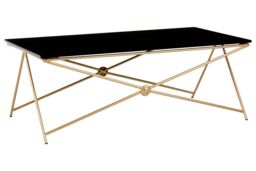 Orsina Tempered Glass Top Gold Finish Coffee Table, Strong Display Coffee Table, Steel Frame Decorative Table in Black