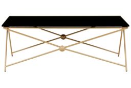 Orsina Tempered Glass Top Gold Finish Coffee Table, Strong Display Coffee Table, Steel Frame Decorative Table in Black - thumbnail 4
