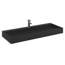Berkfield Home Wash Basin 120x46x11 cm Mineral Cast/Marble Cast Matt Black - Size: 120 x 46 x 11 cm - thumbnail 3
