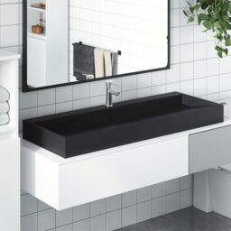 Berkfield Home Wash Basin 120x46x11 cm Mineral Cast/Marble Cast Matt Black - Size: 120 x 46 x 11 cm