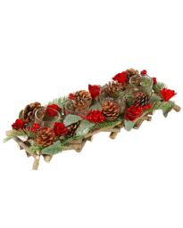 Dibor Set of 2 Christmas Roses Four Tealight Table Decoration Centrepiece Christmas Décor Candle Holders 40cm in Red - Size: 2 Pack - thumbnail 2