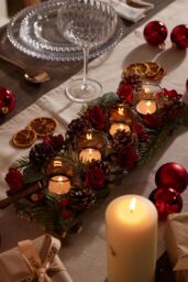 Dibor Set of 2 Christmas Roses Four Tealight Table Decoration Centrepiece Christmas Décor Candle Holders 40cm in Red - Size: 2 Pack - thumbnail 3