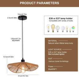 NIVOR Industrial 1 Light Farmhouse Boho Rattan Pendant Light for Bedroom in Brown - thumbnail 2