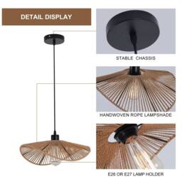 NIVOR Industrial 1 Light Farmhouse Boho Rattan Pendant Light for Bedroom in Brown - thumbnail 8