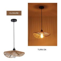 NIVOR Industrial 1 Light Farmhouse Boho Rattan Pendant Light for Bedroom in Brown - thumbnail 3