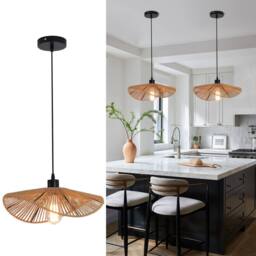 NIVOR Industrial 1 Light Farmhouse Boho Rattan Pendant Light for Bedroom in Brown - thumbnail 1