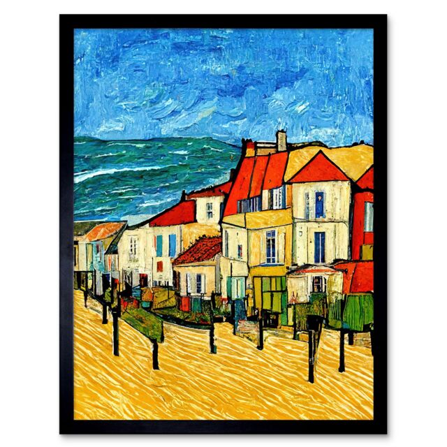 "Artery8 Wall Art Print France Marseille Van Gogh Style Modern Art Framed in Black - Size: W12"" x H16""" - image 1