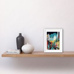 "Artery8 Wall Art Print London Iconic Landmarks Modern Abstract Cityscape Artwork Framed 9X7 Inch in White - Size: W7"" x H9""" - thumbnail 2