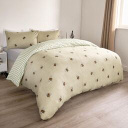 OHS Bee Gingham Reversible Bedding Set Duvet Cover with Pillowcase in Light Green - Size: Double - thumbnail 2
