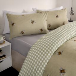 OHS Bee Gingham Reversible Bedding Set Duvet Cover with Pillowcase in Light Green - Size: Double - thumbnail 3