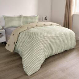 OHS Bee Gingham Reversible Bedding Set Duvet Cover with Pillowcase in Light Green - Size: Double - thumbnail 6