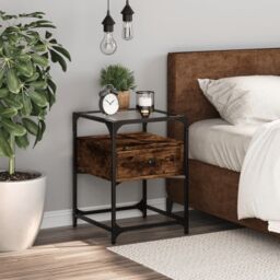 Berkfield Home Bedside Cabinet Smoked Oak 40x40x55 cm Engineered Wood in Brown - Size: 40 x 40 x 55 cm - thumbnail 1