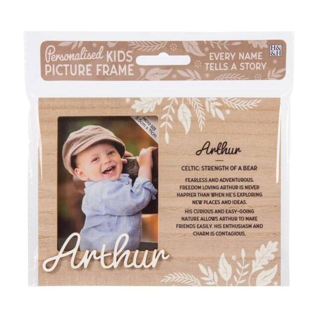 History & Heraldry Personalised Kids Wooden Picture Frame - Arthur in Brown