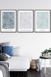 ARTZE Set of 3 Black Framed William Morris Vintage Larkspur Spring Colours Wall Art - Size: W33 cm x H45 cm x D20mm - thumbnail 1
