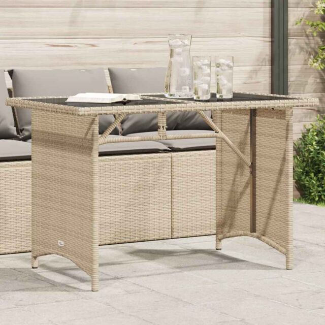 Berkfield Home Garden Table with Glass Top Beige 110x68x70 cm Poly Rattan - Size: 110 x 68 x 70 cm - image 1