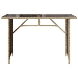 Berkfield Home Garden Table with Glass Top Beige 110x68x70 cm Poly Rattan - Size: 110 x 68 x 70 cm - thumbnail 4